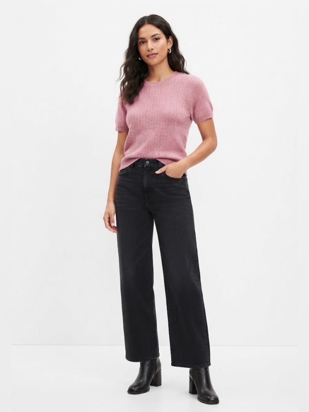 NWT Universal Thread Pink Pointelle Short Sleeve Knit Sweater Top Size L
